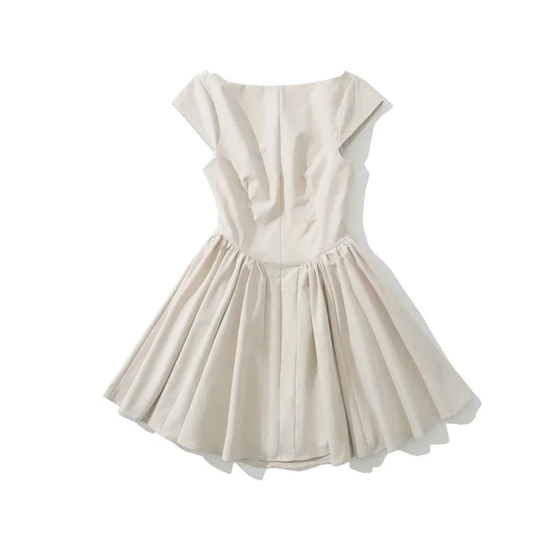 TAOP&ZA Women's Clothing 2024 Autumn New French Retro Solid Color Pleated Slim Sexy Backless Dress Short Skirt