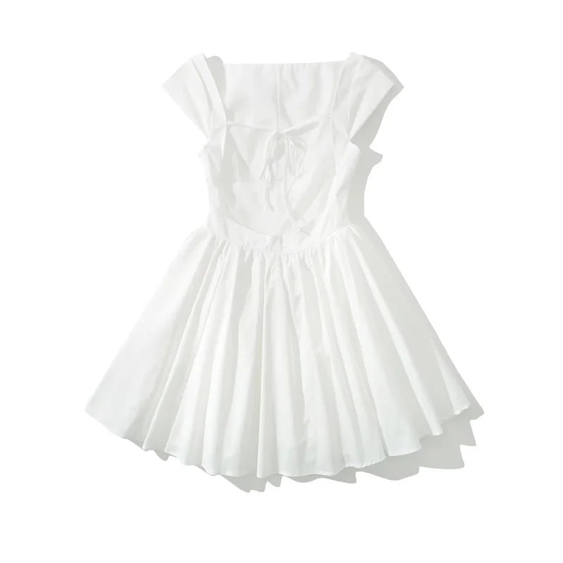 TAOP&ZA Women's Clothing 2024 Autumn New French Retro Solid Color Pleated Slim Sexy Backless Dress Short Skirt