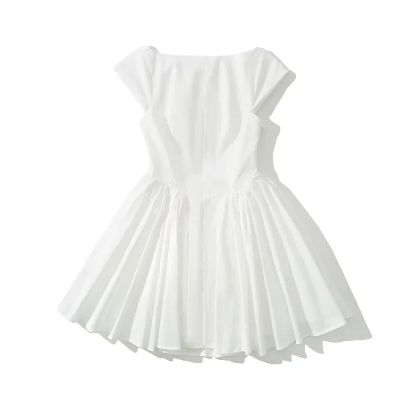 TAOP&ZA Women's Clothing 2024 Autumn New French Retro Solid Color Pleated Slim Sexy Backless Dress Short Skirt