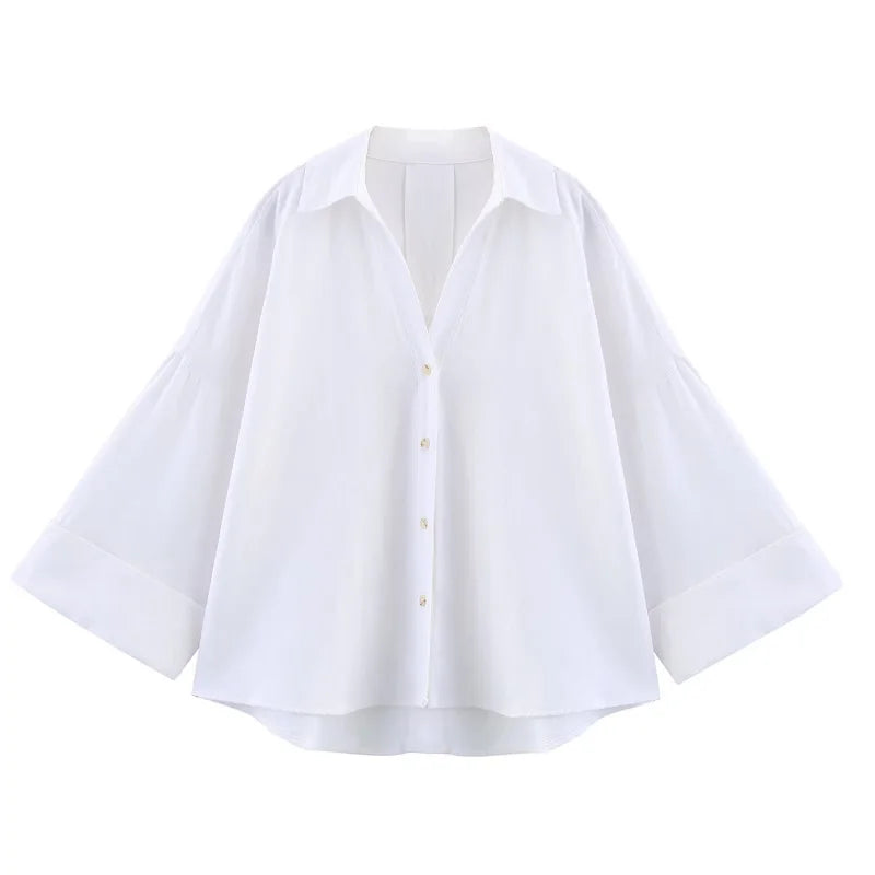 MUJER Women's Shirts Striped Oversize Shirts for Women Wide Sleeve Casual Shirts and Blouses Woman White Summer Loose Tops Woman