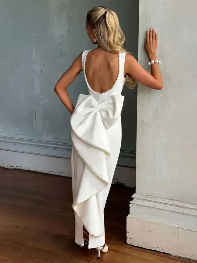 Townlike Pearl Bow Backless Nightclub Sexy Party Dress Women 2025 Spring Summer Dress Maxi Long Slim Bodycon Dresses