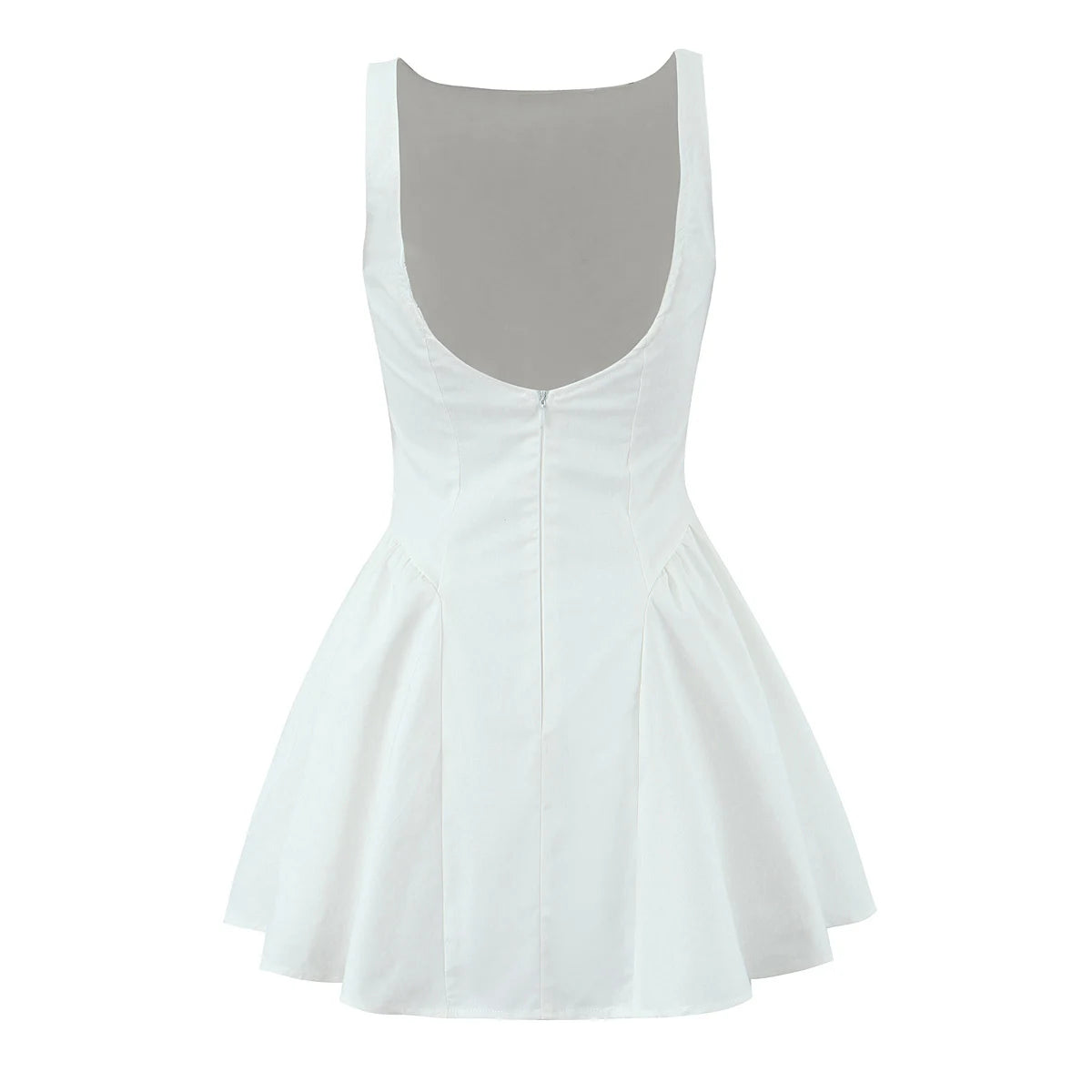 2025 Sexy Slash Collar Deep V Back Backless Mini Sleeveless Dress Women Low Waist Ruched Ball Gown Tank Dresses Summer Robe