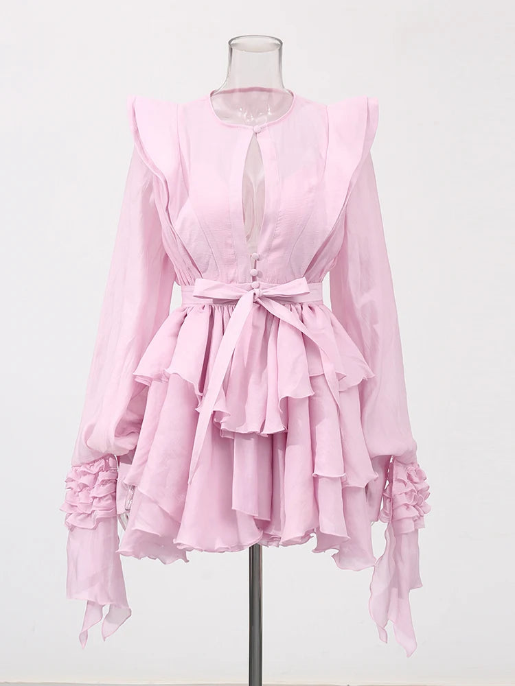 TWOTWINSTYLE Lace Up Slimming Mini Dress | Long Sleeve
