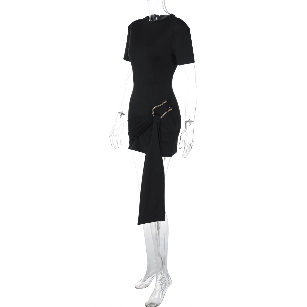 Dulzura O-Neck Short Sleeves Lace Up Bodycon Metal Button Mini Dress Solid Casual Elegant Short Dress Club Streetwear Outfit