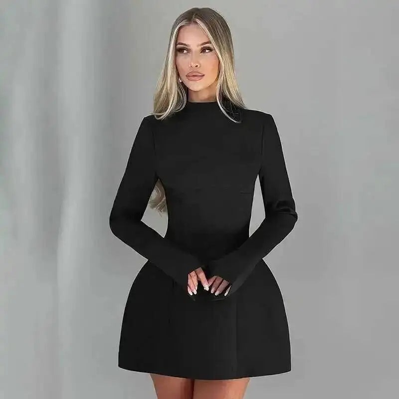 Avrilyaan Button Backless Bodycon Short Sexy A-line Dress Women Nightclub Party Dress Long Sleeve Mini Autumn Dress Vestidos