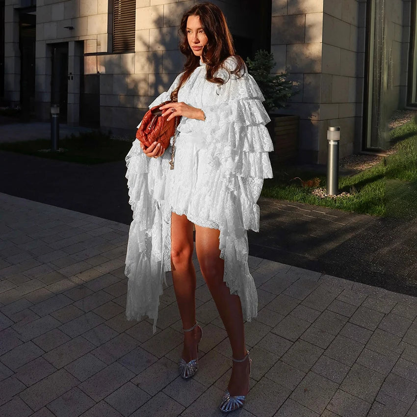 Linad Elegant Apricot Embroidery A Line Dress Fashion Sheer Butterfly Sleeve Dresses For Women Sexy Hollow Out Mini Dress 2025