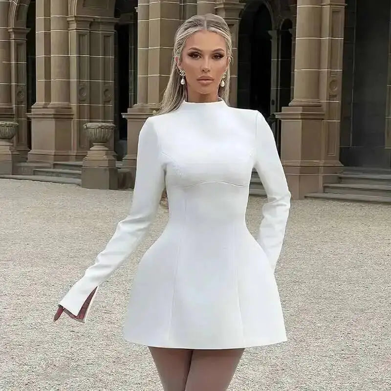 Avrilyaan Button Backless Bodycon Short Sexy A-line Dress Women Nightclub Party Dress Long Sleeve Mini Autumn Dress Vestidos