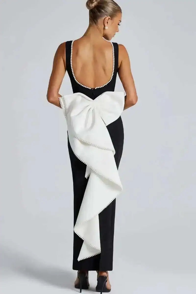 Townlike Pearl Bow Backless Nightclub Sexy Party Dress Women 2025 Spring Summer Dress Maxi Long Slim Bodycon Dresses