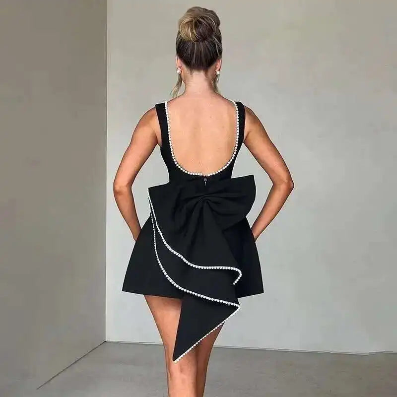 Townlike Pearl Bow Backless Nightclub Sexy Party Dress Women 2025 Spring Summer Dress Maxi Long Slim Bodycon Dresses