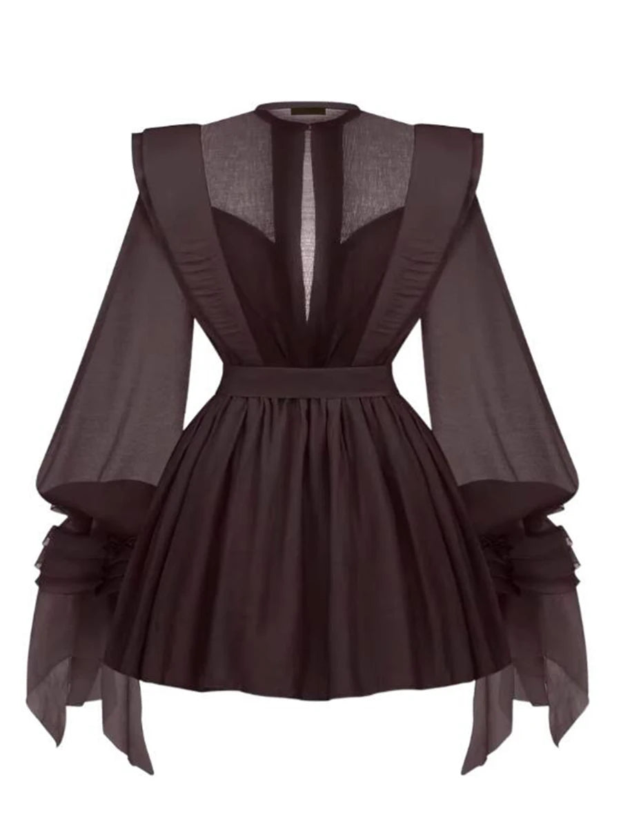 TWOTWINSTYLE Lace Up Slimming Mini Dress | Long Sleeve