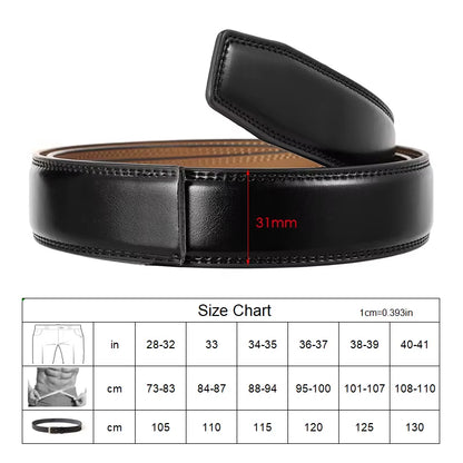31Mm Leather Belts for Men Alloy Automatic Buckle without Holes Men Brown Belt Natural Cowhide Suit Belt Male