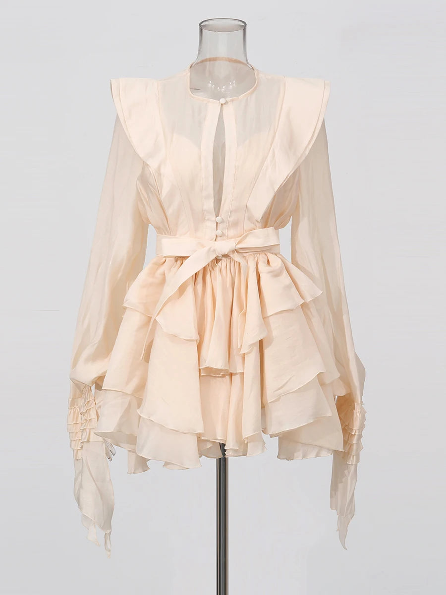 TWOTWINSTYLE Lace Up Slimming Mini Dress | Long Sleeve