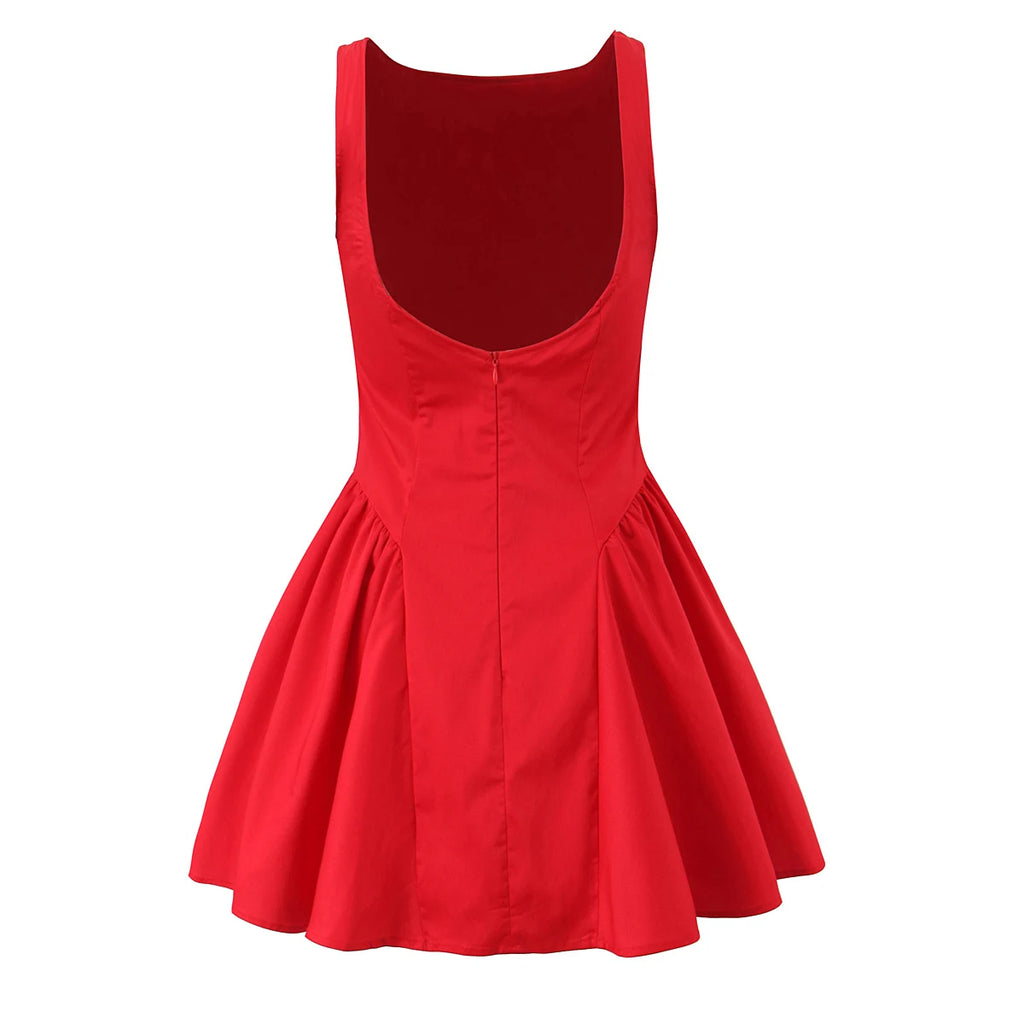 2025 Sexy Slash Collar Deep V Back Backless Mini Sleeveless Dress Women Low Waist Ruched Ball Gown Tank Dresses Summer Robe
