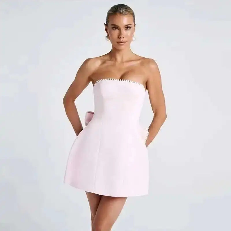 Townlike Pearl Bow Backless Nightclub Sexy Party Dress Women 2025 Spring Summer Dress Maxi Long Slim Bodycon Dresses