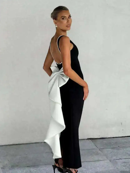 Townlike Pearl Bow Backless Nightclub Sexy Party Dress Women 2025 Spring Summer Dress Maxi Long Slim Bodycon Dresses