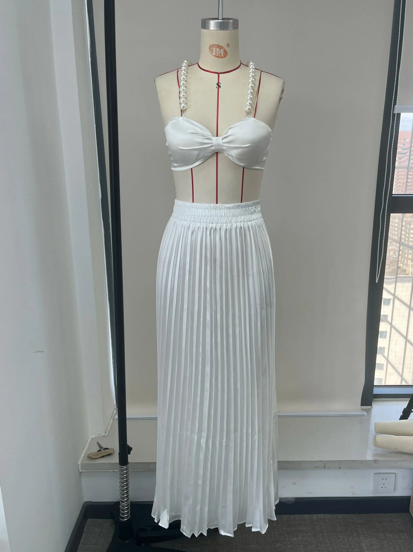 Pleated Skirt Set Women A Line Skirt Beach Skirt Sleeveless Two Piece Set Bandage Top Summer Beach Holiday Party Summer