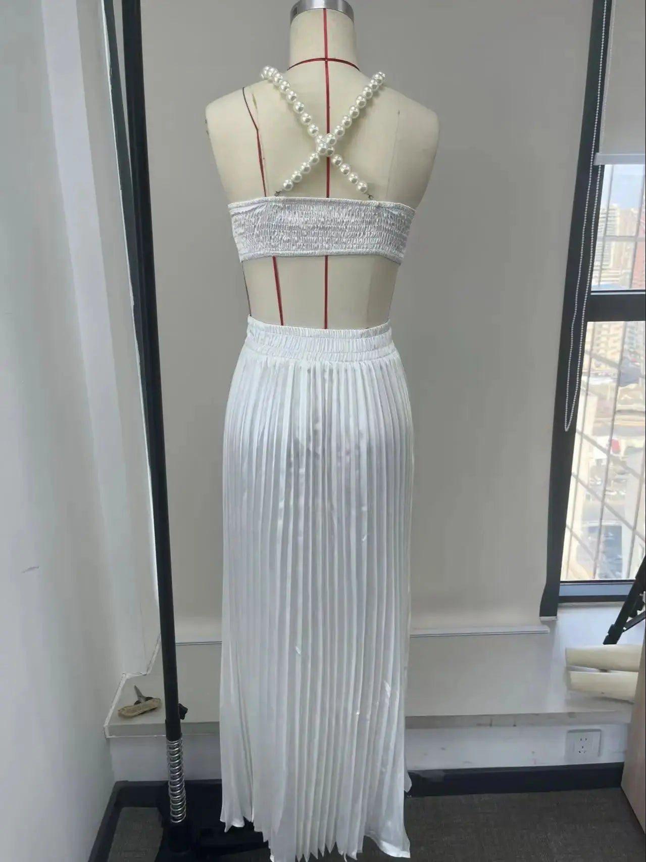 Pleated Skirt Set Women A Line Skirt Beach Skirt Sleeveless Two Piece Set Bandage Top Summer Beach Holiday Party Summer