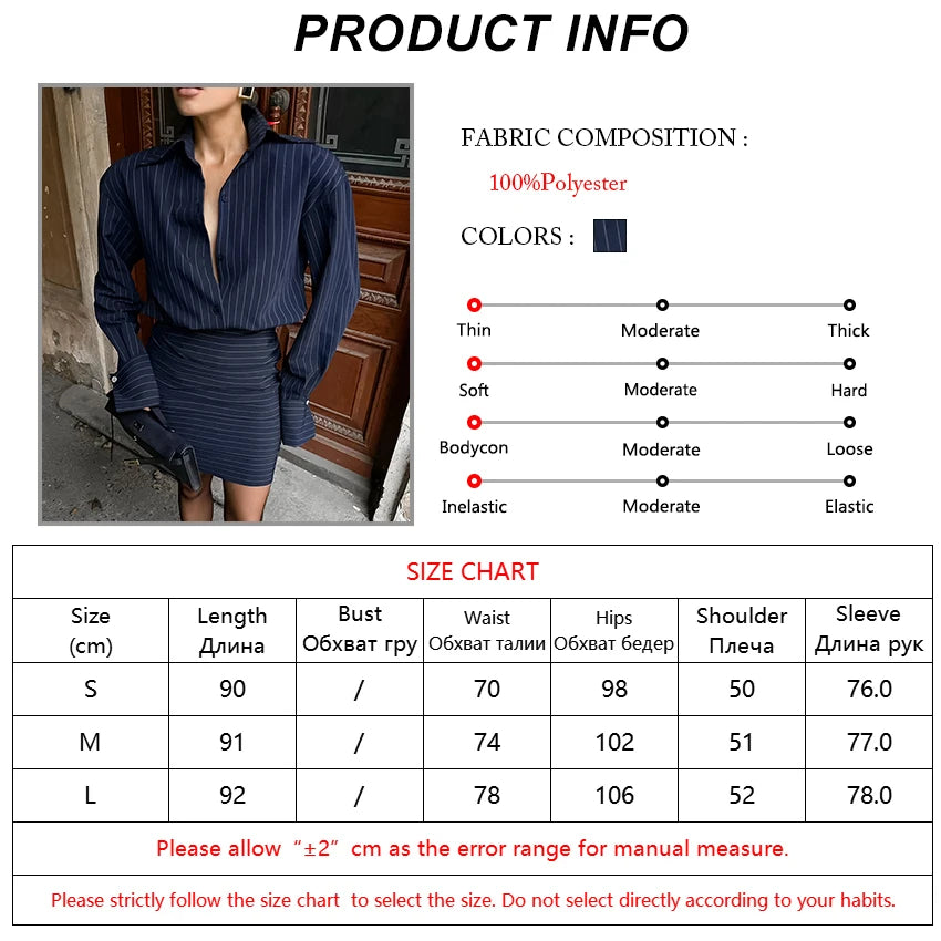Linad Elegant High Waist Stripe Shirt Dress Women 2025 Street Chic Long Sleeve Slim Dresses Female Office Single Breasted  Dress