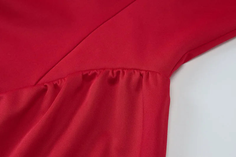 DGLUKE Elegant Red Mini Dress Women Boat Neck Sleeveless High Waist A-line Dress Backless Pleated Short Prom Party Dresses