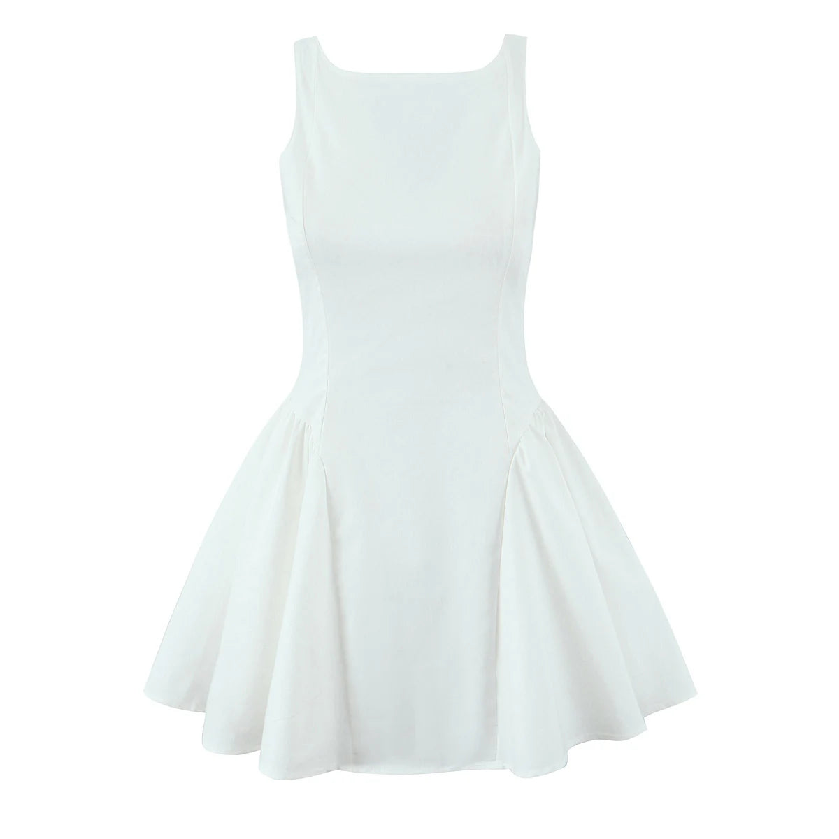 2025 Sexy Slash Collar Deep V Back Backless Mini Sleeveless Dress Women Low Waist Ruched Ball Gown Tank Dresses Summer Robe