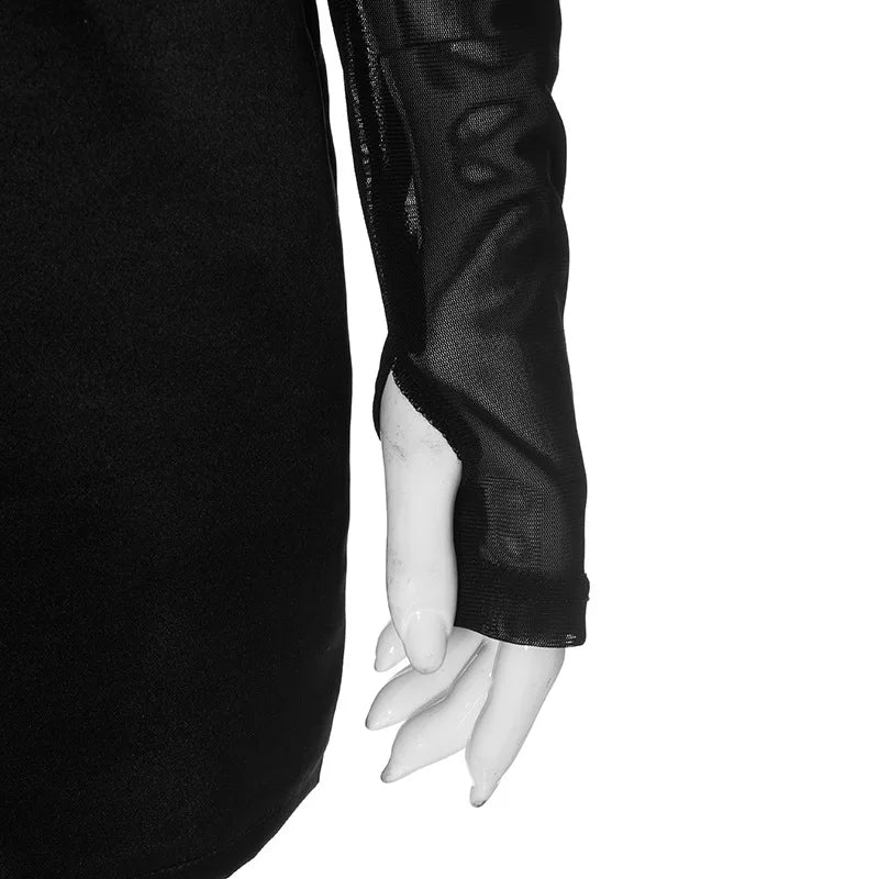 Trendix Fashion Mesh Long Sleeve Mini Dress Club See Through Turtleneck Splice Hollow Bodysuit Dress Party Hot Girls Sexy Dress