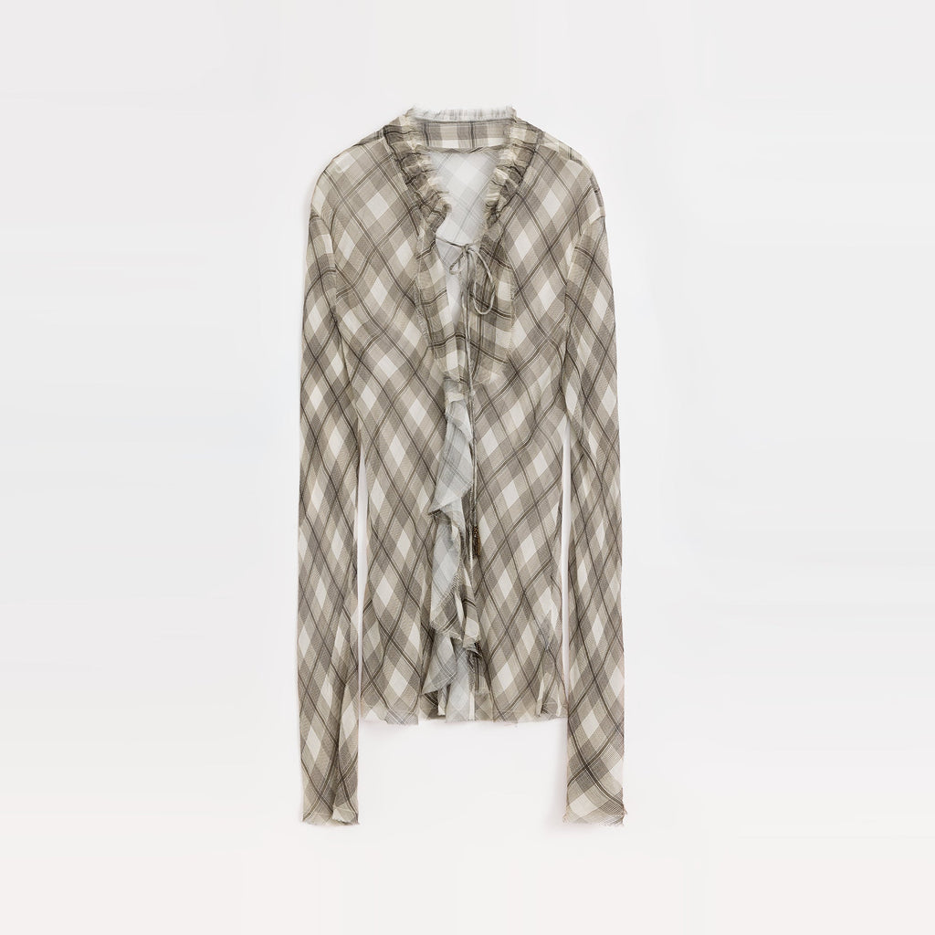 "Fashion Archive" Retro Plaid Light Gauze Cool Slim Shirt