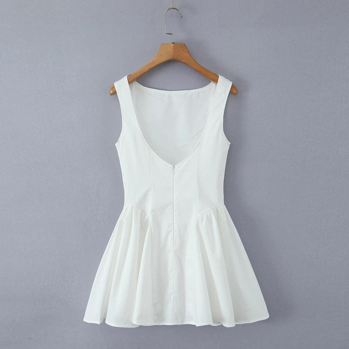 2025 Sexy Slash Collar Deep V Back Backless Mini Sleeveless Dress Women Low Waist Ruched Ball Gown Tank Dresses Summer Robe