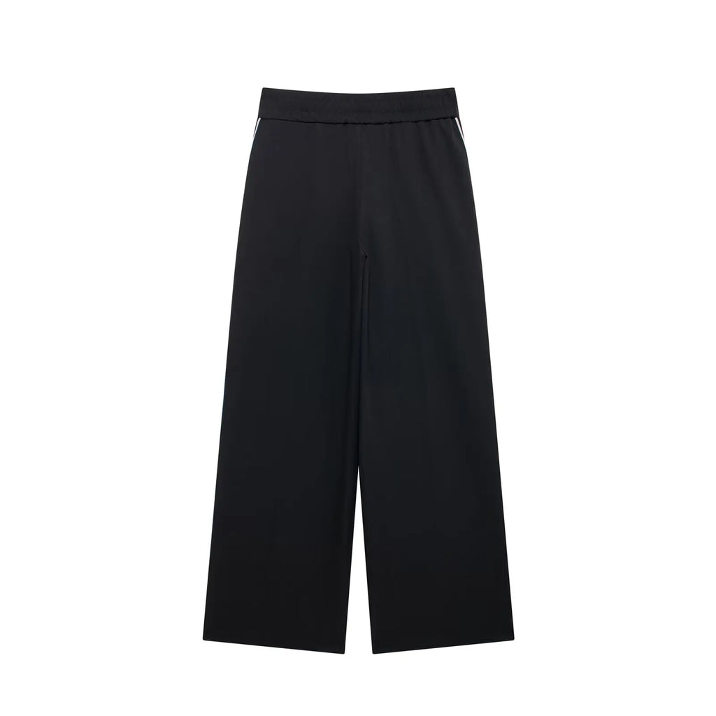 2024 New Women Casual Black Trousers Suits Sports Short Jacket + Female Vinatge Black White Patchwork Baggy Pants Street