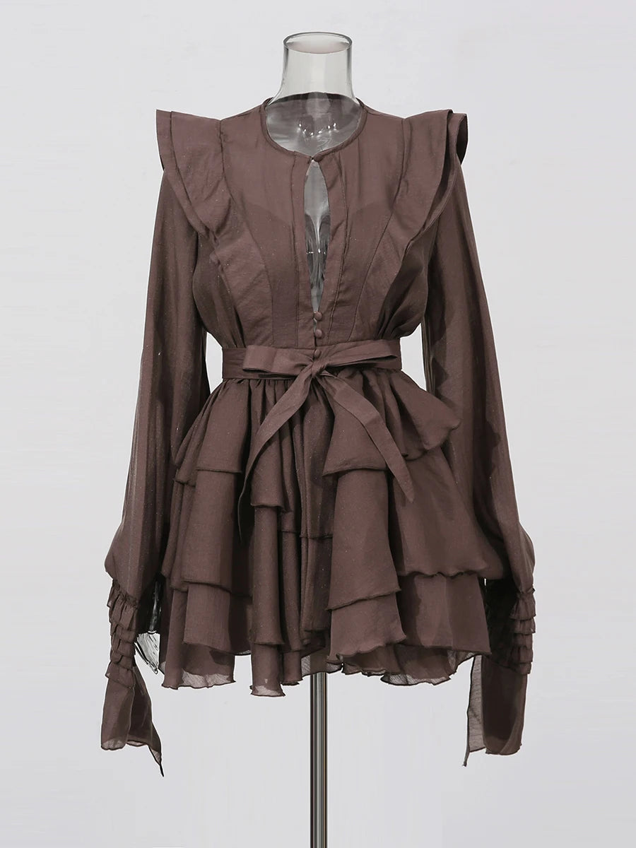 TWOTWINSTYLE Lace Up Slimming Mini Dress | Long Sleeve