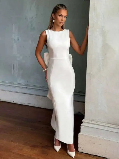 Townlike Pearl Bow Backless Nightclub Sexy Party Dress Women 2025 Spring Summer Dress Maxi Long Slim Bodycon Dresses