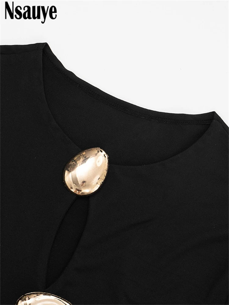 Nsauye Autumn Winter Women 2025 Sexy Night Club Mini Wrap Hollow Out Party Dress Fashion Elegant Evening Short Dress Long Sleeve