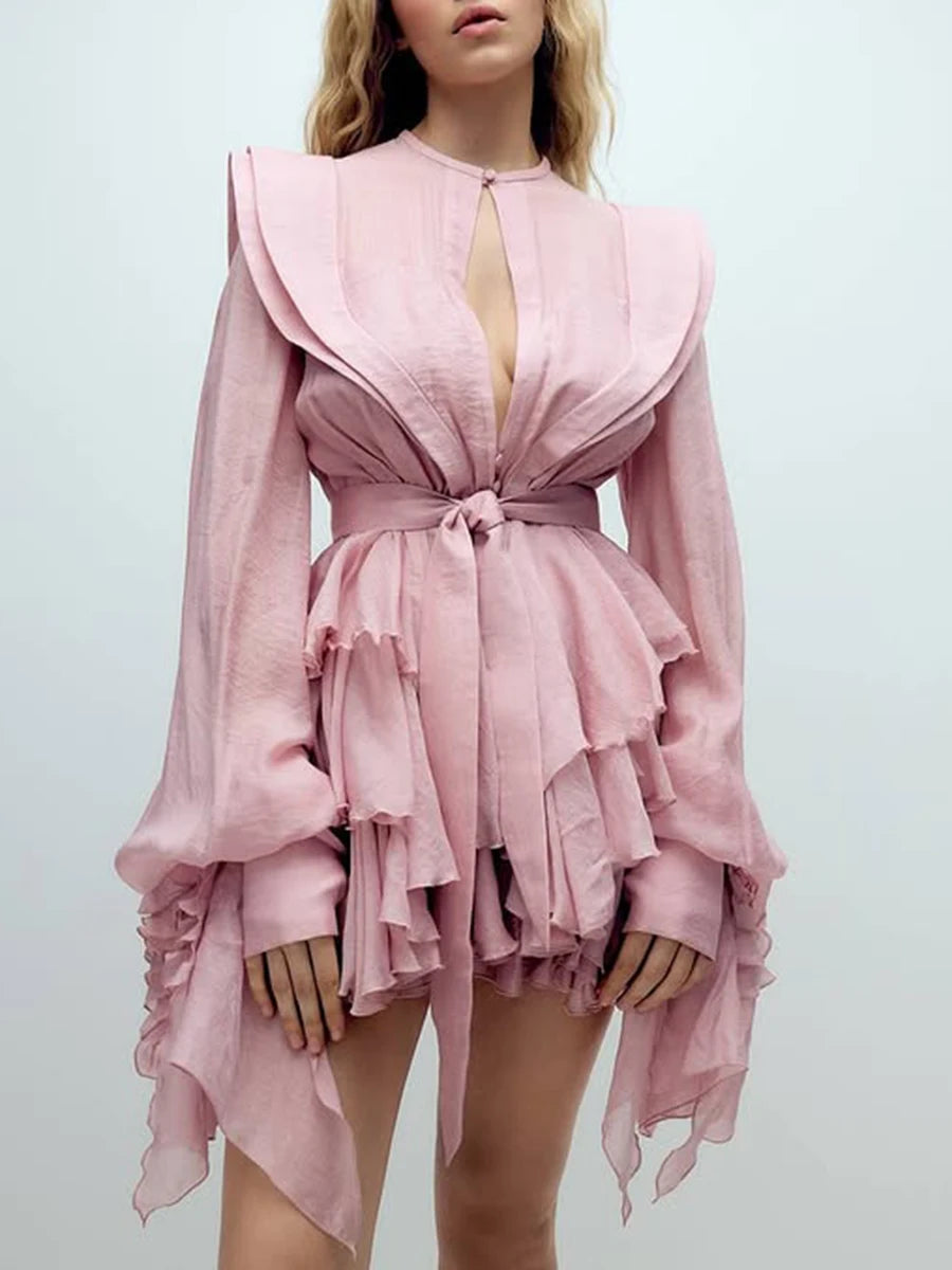 TWOTWINSTYLE Lace Up Slimming Mini Dress | Long Sleeve