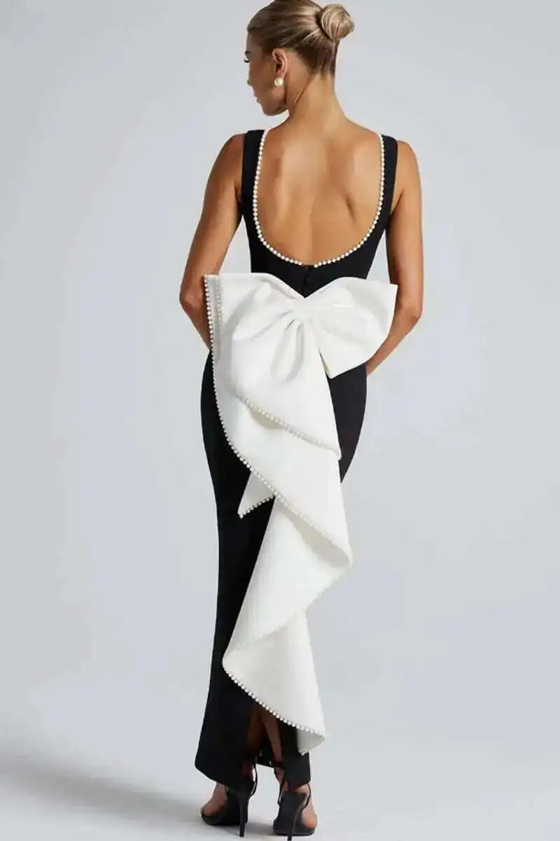 Townlike Pearl Bow Backless Nightclub Sexy Party Dress Women 2025 Spring Summer Dress Maxi Long Slim Bodycon Dresses