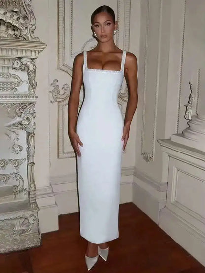 Townlike Pearl Bow Backless Nightclub Sexy Party Dress Women 2025 Spring Summer Dress Maxi Long Slim Bodycon Dresses