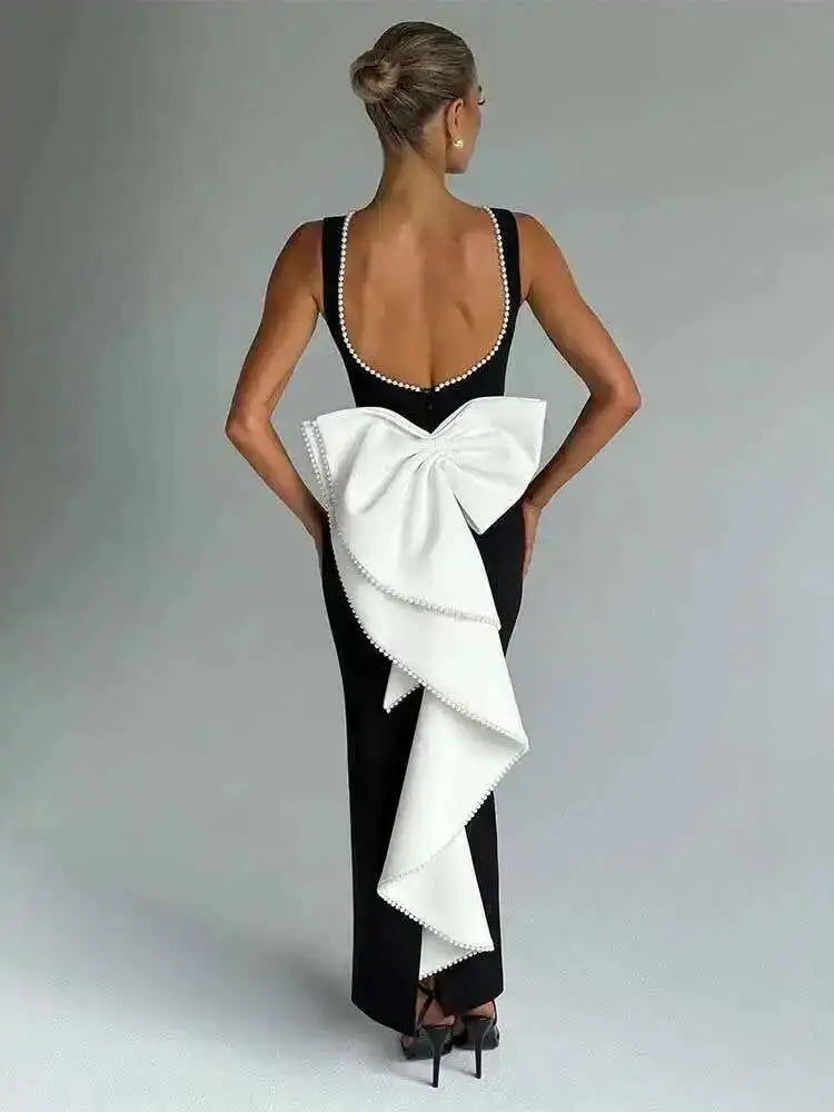 Townlike Pearl Bow Backless Nightclub Sexy Party Dress Women 2025 Spring Summer Dress Maxi Long Slim Bodycon Dresses