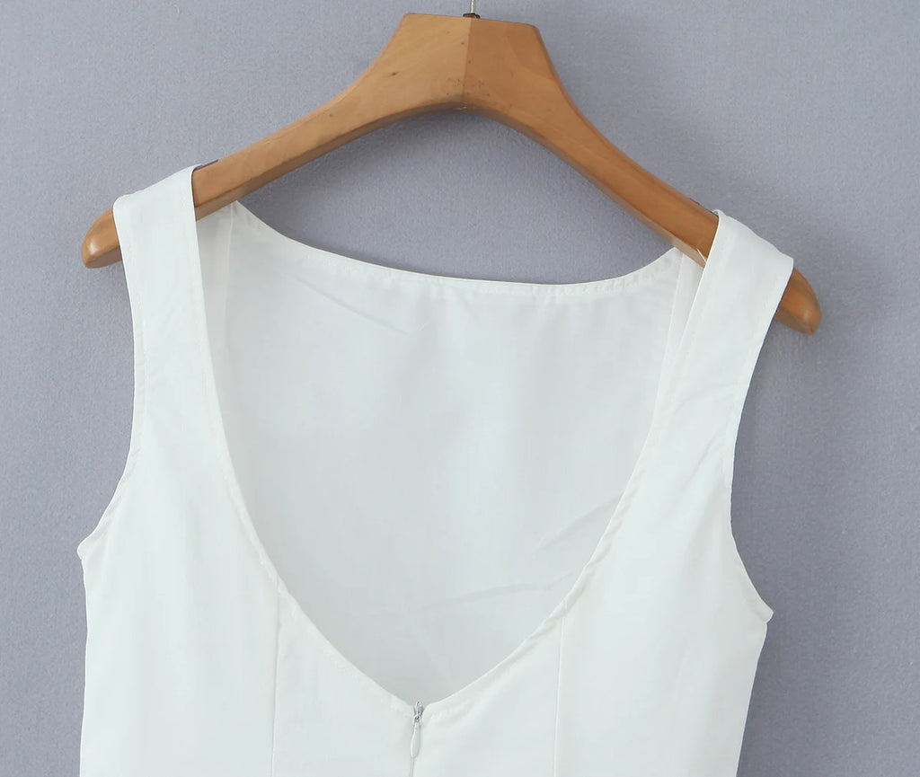 2025 Sexy Slash Collar Deep V Back Backless Mini Sleeveless Dress Women Low Waist Ruched Ball Gown Tank Dresses Summer Robe