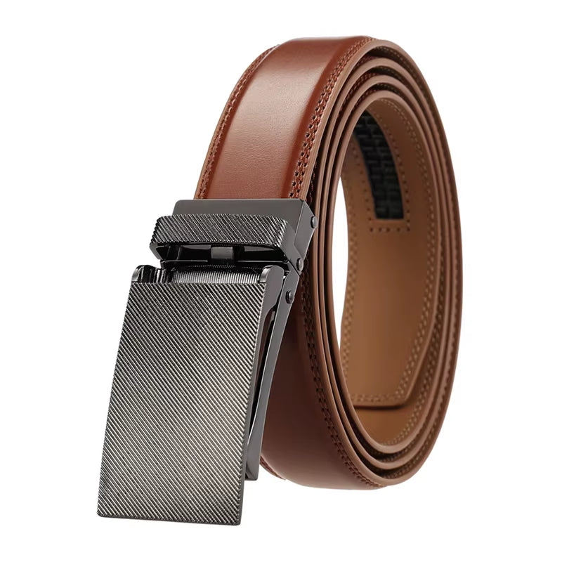 31Mm Leather Belts for Men Alloy Automatic Buckle without Holes Men Brown Belt Natural Cowhide Suit Belt Male