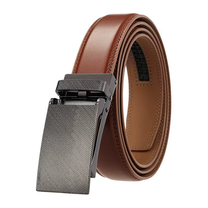 31Mm Leather Belts for Men Alloy Automatic Buckle without Holes Men Brown Belt Natural Cowhide Suit Belt Male